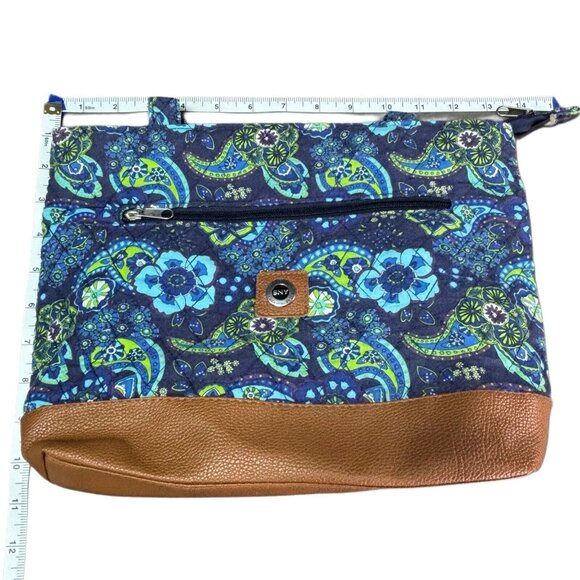 Vera Bradley Blue Paisley Tote Bag With Tan Faux Leather Base - Picture 4 of 6